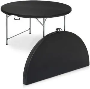 4Ft Round Folding Table, Indoor Outdoor Plastic Dining Card Table with Handle and Lock for Picnic Party Banquet Wedding, Black 4Ft Round Folding Table, Indoor Outdoor Plastic Dining Card Table with Handle and Lock for Picnic Party Banquet Wedding, Black