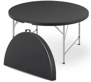 4.5Ft Round Folding Table, Indoor Outdoor Plastic Dining Card Table with Handle and Lock for Picnic Party Banquet Wedding, Black 4.5Ft Round Folding Table, Indoor Outdoor Plastic Dining Card Table with Handle and Lock for Picnic Party Banquet Wedding, Black
