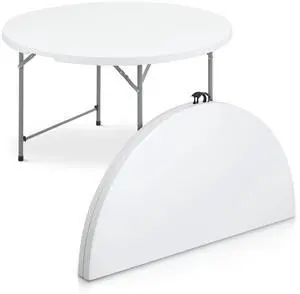 4Ft Round Folding Table, Indoor Outdoor Plastic Dining Card Table with Handle and Lock for Picnic Party Banquet Wedding, White 4Ft Round Folding Table, Indoor Outdoor Plastic Dining Card Table with Handle and Lock for Picnic Party Banquet Wedding, White