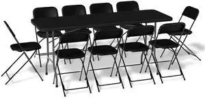 Folding Table Chair Set, 6Ft Heavy Duty Plastic Folding Table w/Handle and 10 Pack Indoor Outdoor Portable Plastic Folding Chair for Events Wedding Party Folding Table Chair Set, 6Ft Heavy Duty Plastic Folding Table w/Handle and 10 Pack Indoor Outdoor Portable Plastic Folding Chair for Events Wedding Party
