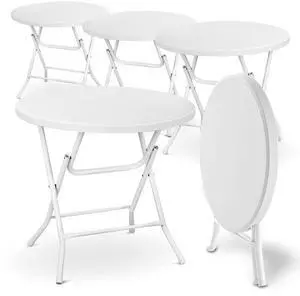 2.6Ft Round Folding Table Set, Portable Plastic Commercial Card Dining Table for Wedding Event Party Banquet, 5-Piece White - No Assembly 2.6Ft Round Folding Table Set, Portable Plastic Commercial Card Dining Table for Wedding Event Party Banquet, 5-Piece White - No Assembly