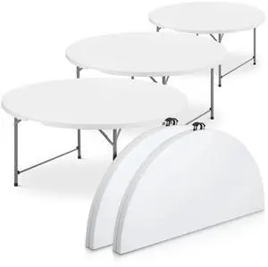 5Ft Folding Plastic Table Set of 5, Heavy Duty Round Indoor Outdoor Tables for Kitchen Party Wedding Festival Event Poolside, White 5Ft Folding Plastic Table Set of 5, Heavy Duty Round Indoor Outdoor Tables for Kitchen Party Wedding Festival Event Poolside, White