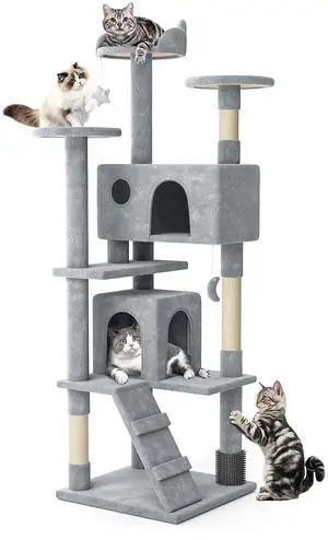 77 Inch Cat Tree Tower for Indoor Cats Large Adults, Tall Cat Tower with Scratching Post, Multi-Level Furniture Activity Center with Cat Condo Pet Play House, Light Grey 77 Inch Cat Tree Tower for Indoor Cats Large Adults, Tall Cat Tower with Scratching Post, Multi-Level Furniture Activity Center with Cat Condo Pet Play House, Light Grey