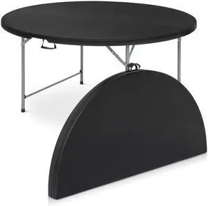 Round Plastic Bi-Folding Table with Carrying Handle, Indoor Outdoor Portable Table for Patio Party Wedding Event Conference, Black, 65 Inch Round Plastic Bi-Folding Table with Carrying Handle, Indoor Outdoor Portable Table for Patio Party Wedding Event Conference, Black, 65 Inch