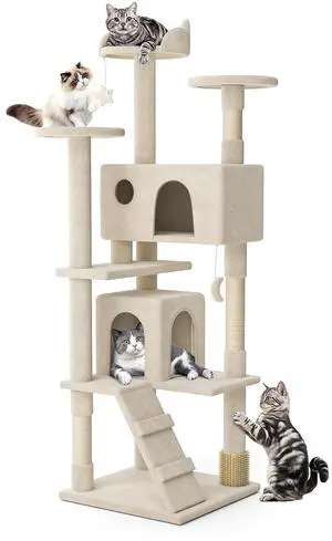 77 Inch Cat Tree Tower for Indoor Cats Large Adults, Tall Cat Tower with Scratching Post, Multi-Level Furniture Activity Center with Cat Condo Pet Play House, Beige 77 Inch Cat Tree Tower for Indoor Cats Large Adults, Tall Cat Tower with Scratching Post, Multi-Level Furniture Activity Center with Cat Condo Pet Play House, Beige