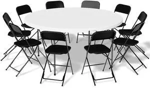 Table and Chair Set, 5Ft Folding Plastic Kitchen Dining Table and Indoor Outdoor Portable Stackable Set of 10 for Home Living Room Table and Chair Set, 5Ft Folding Plastic Kitchen Dining Table and Indoor Outdoor Portable Stackable Set of 10 for Home Living Room