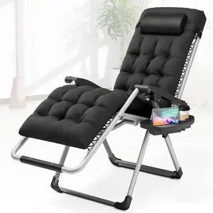 Outdoor Folding Camping Lounge Zero Gravity Recliner Chair with Removable Cushion (Black) Outdoor Folding Camping Lounge Zero Gravity Recliner Chair with Removable Cushion (Black)