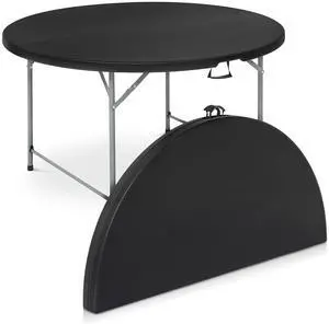 Round Plastic Bi-Folding Table with Carrying Handle, Indoor Outdoor Portable Table for Patio Party Wedding Event Conference, Black, 60 Inch Round Plastic Bi-Folding Table with Carrying Handle, Indoor Outdoor Portable Table for Patio Party Wedding Event Conference, Black, 60 Inch