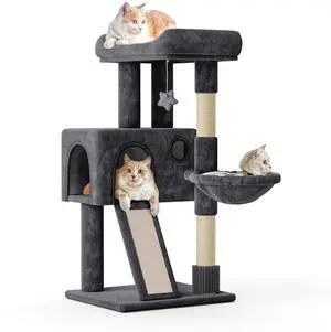 36-Inch Cat Tree with Condo, Hammock & Sisal Scratching Posts, Multi-Level Climbing Stand for Indoor Cats, Smoky Grey 36-Inch Cat Tree with Condo, Hammock & Sisal Scratching Posts, Multi-Level Climbing Stand for Indoor Cats, Smoky Grey