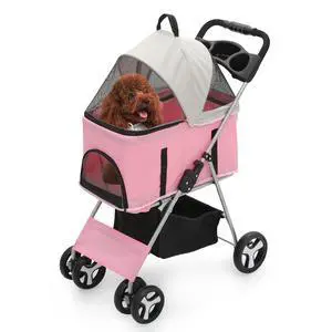 3-in-1 Foldable Dog Stroller with Detachable Carrier & Cup Holder, 4 Wheel Foldable Jogging Travel Stroller for Small/Medium Dogs & Cats up to 33 lbs, Pink 3-in-1 Foldable Dog Stroller with Detachable Carrier & Cup Holder, 4 Wheel Foldable Jogging Travel Stroller for Small/Medium Dogs & Cats up to 33 lbs, Pink