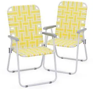 Folding Webbed Chairs for Adults, Patio Portable Lawn Beach Chairs Set of 2 with Steel Frame, Outdoor Lounge Camping Chairs for Patio Yard Garden Backyard, 2-Pack, Yellow Folding Webbed Chairs for Adults, Patio Portable Lawn Beach Chairs Set of 2 with Steel Frame, Outdoor Lounge Camping Chairs for Patio Yard Garden Backyard, 2-Pack, Yellow