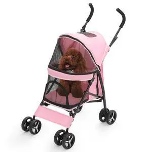 4 Wheels Pet Stroller, Lightweight Easy-Fold Puppy Jogger Stroller with Visible Mesh & Rear Storage for Small/Medium Dogs up to 22 lbs, Perfect for Walks, Shopping, Pink 4 Wheels Pet Stroller, Lightweight Easy-Fold Puppy Jogger Stroller with Visible Mesh & Rear Storage for Small/Medium Dogs up to 22 lbs, Perfect for Walks, Shopping, Pink
