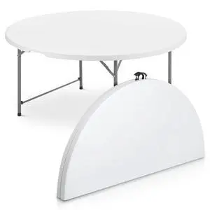 Round Plastic Bi-Folding Table with Carrying Handle, Indoor Outdoor Portable Table for Patio Party Wedding Event Conference, White, 60 Inch Round Plastic Bi-Folding Table with Carrying Handle, Indoor Outdoor Portable Table for Patio Party Wedding Event Conference, White, 60 Inch