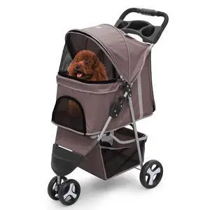 Dog Stroller for Dogs and Cats, Foldable Pet Jogger Stroller with Cup Holders, Cat Stroller w/Bottom Storage for Pets up to 33 lbs, Coffee Dog Stroller for Dogs and Cats, Foldable Pet Jogger Stroller with Cup Holders, Cat Stroller w/Bottom Storage for Pets up to 33 lbs, Coffee