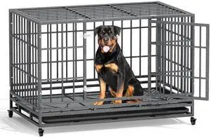 Heavy Duty Dog Indestructible Crate with Lockable Wheels, Escape Proof Dog Kennel with Double-Door, Chew-Proof Pet Cage Indoor for Extra Large Dogs Heavy Duty Dog Indestructible Crate with Lockable Wheels, Escape Proof Dog Kennel with Double-Door, Chew-Proof Pet Cage Indoor for Extra Large Dogs