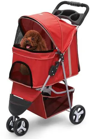 Dog Stroller for Dogs and Cats, Foldable Pet Jogger Stroller with Cup Holders, Cat Stroller w/Bottom Storage for Pets up to 33 lbs, Red Dog Stroller for Dogs and Cats, Foldable Pet Jogger Stroller with Cup Holders, Cat Stroller w/Bottom Storage for Pets up to 33 lbs, Red