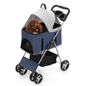 3-in-1 Foldable Dog Stroller with Detachable Carrier & Cup Holder, 4 Wheel Foldable Jogging Travel Stroller for Small/Medium Dogs & Cats up to 33 lbs, Navy Blue 3-in-1 Foldable Dog Stroller with Detachable Carrier & Cup Holder, 4 Wheel Foldable Jogging Travel Stroller for Small/Medium Dogs & Cats up to 33 lbs, Navy Blue