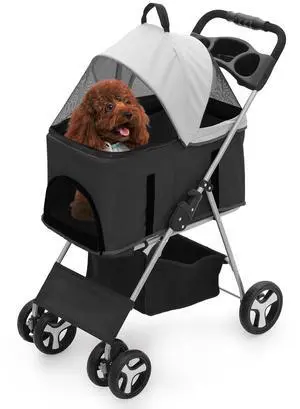3-in-1 Foldable Dog Stroller with Detachable Carrier & Cup Holder, 4 Wheel Foldable Jogging Travel Stroller for Small/Medium Dogs & Cats up to 33 lbs, Black 3-in-1 Foldable Dog Stroller with Detachable Carrier & Cup Holder, 4 Wheel Foldable Jogging Travel Stroller for Small/Medium Dogs & Cats up to 33 lbs, Black