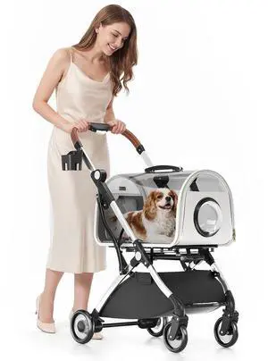 Pet Stroller with Detachable Carriers, Clear Hard Trolley Case for Small Medium Dogs Cats, Breathable Mesh Windows, One Hand Fold & All-Terrain Wheels Pet Stroller with Detachable Carriers, Clear Hard Trolley Case for Small Medium Dogs Cats, Breathable Mesh Windows, One Hand Fold & All-Terrain Wheels