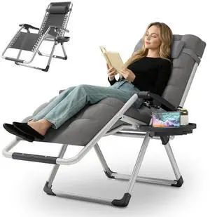 Beach Chaise Lounge Chair, Patio Folding Recliner with Removable Cushion, Headrest & Tray, Portable Tanning Sunbathing Chair for Poolside Beach Porch Yard, Reinforced Bar, 330lbs Grey Beach Chaise Lounge Chair, Patio Folding Recliner with Removable Cushion, Headrest & Tray, Portable Tanning Sunbathing Chair for Poolside Beach Porch Yard, Reinforced Bar, 330lbs Grey