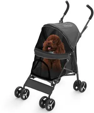 4 Wheels Pet Stroller, Lightweight Easy-Fold Puppy Jogger Stroller with Visible Mesh & Rear Storage for Small/Medium Dogs up to 22 lbs, Perfect for Walks, Travel, Black 4 Wheels Pet Stroller, Lightweight Easy-Fold Puppy Jogger Stroller with Visible Mesh & Rear Storage for Small/Medium Dogs up to 22 lbs, Perfect for Walks, Travel, Black