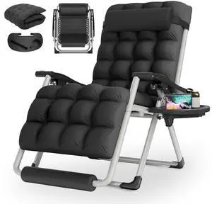 29-Inch Oversized Zero Gravity Lounge Chair with Cushion, Padded Patio Anti Gravity Recliner, XL Foldable Outdoor Lounger, Headrest and Footrest for Beach Camping, Black 29-Inch Oversized Zero Gravity Lounge Chair with Cushion, Padded Patio Anti Gravity Recliner, XL Foldable Outdoor Lounger, Headrest and Footrest for Beach Camping, Black