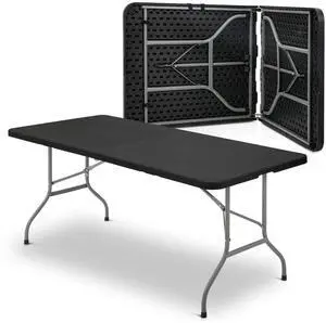 6Ft Folding Table, Heavy Duty Portable Plastic Dining Tables Fold in Half Indoor Outdoor Desk w/Handle, Lock for Camping Picnic Party, Black 6Ft Folding Table, Heavy Duty Portable Plastic Dining Tables Fold in Half Indoor Outdoor Desk w/Handle, Lock for Camping Picnic Party, Black