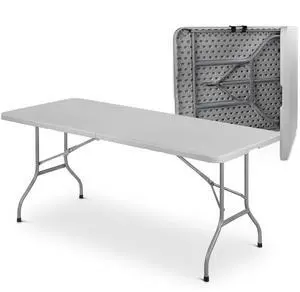 6Ft Folding Table, Heavy Duty Portable Plastic Dining Tables Fold in Half Indoor Outdoor Desk w/Handle, Lock for Camping Picnic Party, Gray 6Ft Folding Table, Heavy Duty Portable Plastic Dining Tables Fold in Half Indoor Outdoor Desk w/Handle, Lock for Camping Picnic Party, Gray