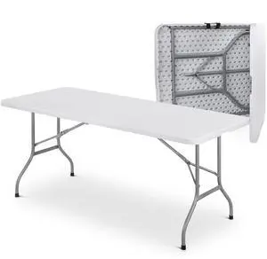 6Ft Folding Table, Heavy Duty Portable Plastic Dining Tables Fold in Half Indoor Outdoor Desk w/Handle, Lock for Camping Picnic Party, White 6Ft Folding Table, Heavy Duty Portable Plastic Dining Tables Fold in Half Indoor Outdoor Desk w/Handle, Lock for Camping Picnic Party, White
