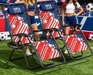 Zero Gravity Lounge Chair Set of 2, 25" Wide Adjustable Folding Outdoor Recliner for World Cup 2026, 95160° Recline, 330LBS Capacity with Pillow and Cup Holder, Striped Star-Inspired Design Zero Gravity Lounge Chair Set of 2, 25" Wide Adjustable Folding Outdoor Recliner for World Cup 2026, 95160° Recline, 330LBS Capacity with Pillow and Cup Holder, Striped Star-Inspired Design