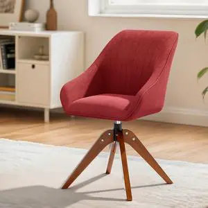 Swivel Accent Chair, Mid Century Modern Armchair with Solid Wood Legs, Home Office Desk Chair No Wheels for Office, Living Room, Bedroom, Red Swivel Accent Chair, Mid Century Modern Armchair with Solid Wood Legs, Home Office Desk Chair No Wheels for Office, Living Room, Bedroom, Red