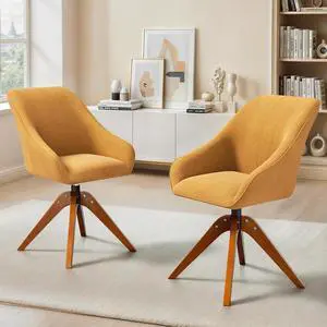 Swivel Accent Chair Set of 2, Mid Century Modern Armchair with Solid Wood Legs, Home Office Desk Chair No Wheels for Office, Living Room, Bedroom, Yellow Swivel Accent Chair Set of 2, Mid Century Modern Armchair with Solid Wood Legs, Home Office Desk Chair No Wheels for Office, Living Room, Bedroom, Yellow