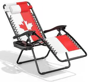 Zero Gravity Lounge Chair, 25" Wide Adjustable Folding Outdoor Recliner, 95160° Recline, 330LBS Capacity with Pillow and Cup Holder, Maple Leaf Inspired Design Zero Gravity Lounge Chair, 25" Wide Adjustable Folding Outdoor Recliner, 95160° Recline, 330LBS Capacity with Pillow and Cup Holder, Maple Leaf Inspired Design