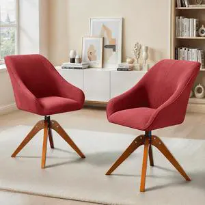 Swivel Accent Chair, Mid Century Modern Armchair with Solid Wood Legs, Home Office Desk Chair No Wheels for Office, Living Room, Bedroom, Red Swivel Accent Chair, Mid Century Modern Armchair with Solid Wood Legs, Home Office Desk Chair No Wheels for Office, Living Room, Bedroom, Red