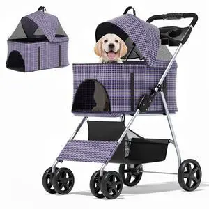 3 in 1 Foldable Pet Stroller for Small & Medium Dogs, Detachable Carrier, Car Seat, Push Button Entry, 4-Wheel Jogger for Pets up to 33 lbs, Plaid 3 in 1 Foldable Pet Stroller for Small & Medium Dogs, Detachable Carrier, Car Seat, Push Button Entry, 4-Wheel Jogger for Pets up to 33 lbs, Plaid