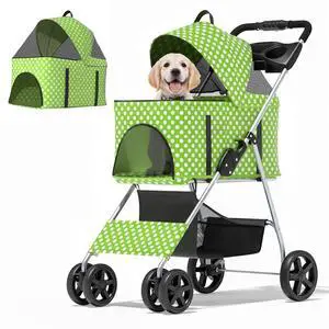 3 in 1 Foldable Pet Stroller for Small & Medium Dogs, Detachable Carrier, Car Seat, Push Button Entry, 4-Wheel Jogger for Pets up to 33 lbs, Lawn Green Polka Dots 3 in 1 Foldable Pet Stroller for Small & Medium Dogs, Detachable Carrier, Car Seat, Push Button Entry, 4-Wheel Jogger for Pets up to 33 lbs, Lawn Green Polka Dots