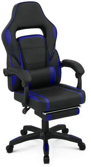 Racing Style Gaming Chair with Extendable Footrest Reclining Back & Padded Armrests, 360 Degree Swivel High Back PC Computer Desk Office Chair Adjustable Heigh for Home Office, Blue Racing Style Gaming Chair with Extendable Footrest Reclining Back & Padded Armrests, 360 Degree Swivel High Back PC Computer Desk Office Chair Adjustable Heigh for Home Office, Blue