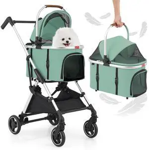 Pet Stroller for Small/Medium Dogs w/Detachable Carrier & Lightweight Aluminum Frame, Folding Jogging Travel Stroller, Mint Green Pet Stroller for Small/Medium Dogs w/Detachable Carrier & Lightweight Aluminum Frame, Folding Jogging Travel Stroller, Mint Green