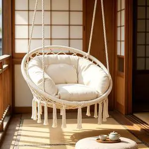 Hanging Hammock Chair, Macrame Swing Chair with Cushion 350 lbs Capacity for Adults & Teens, for Outdoor Porch Bedroom Backyard Tools Included, Beige Hanging Hammock Chair, Macrame Swing Chair with Cushion 350 lbs Capacity for Adults & Teens, for Outdoor Porch Bedroom Backyard Tools Included, Beige