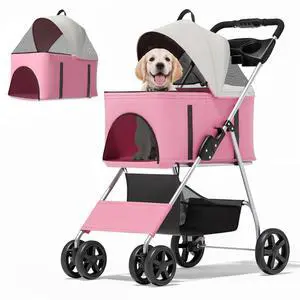 3 in 1 Foldable Pet Stroller for Small & Medium Dogs, Detachable Carrier, Car Seat, Push Button Entry, 4-Wheel Jogger for Pets up to 33 lbs, Pink 3 in 1 Foldable Pet Stroller for Small & Medium Dogs, Detachable Carrier, Car Seat, Push Button Entry, 4-Wheel Jogger for Pets up to 33 lbs, Pink