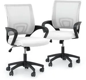 Mesh Office Chair Set of 2, Ergonomic Computer Chair for Adults, Rolling Swivel Mid-Back Desk Chair with Lumbar Support, Comfy Armrest for Home Office, Gaming, White Mesh Office Chair Set of 2, Ergonomic Computer Chair for Adults, Rolling Swivel Mid-Back Desk Chair with Lumbar Support, Comfy Armrest for Home Office, Gaming, White
