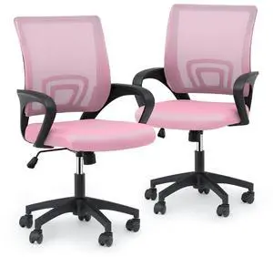 Mesh Office Chair Set of 2, Ergonomic Computer Chair for Adults, Rolling Swivel Mid-Back Desk Chair with Lumbar Support, Comfy Armrest for Home Office, Gaming, Pink Mesh Office Chair Set of 2, Ergonomic Computer Chair for Adults, Rolling Swivel Mid-Back Desk Chair with Lumbar Support, Comfy Armrest for Home Office, Gaming, Pink