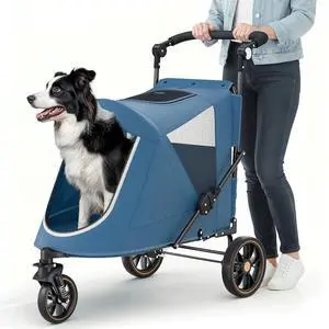 Pet Stroller for Large Dogs or Multiple Dogs Cats with Adjustable Handle, 3-Wheels Dual Entry Portable Dog Carting Easy Folding Pet Wagon Double Dog Stroller up to 55 lbs, Navy Blue Pet Stroller for Large Dogs or Multiple Dogs Cats with Adjustable Handle, 3-Wheels Dual Entry Portable Dog Carting Easy Folding Pet Wagon Double Dog Stroller up to 55 lbs, Navy Blue