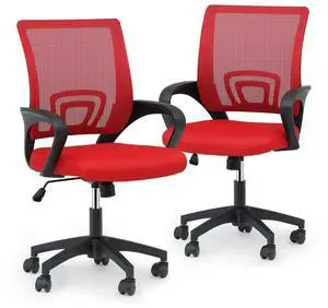Mesh Office Chair Set of 2, Ergonomic Computer Chair for Adults, Rolling Swivel Mid-Back Desk Chair with Lumbar Support, Comfy Armrest for Home Office, Gaming, Red Mesh Office Chair Set of 2, Ergonomic Computer Chair for Adults, Rolling Swivel Mid-Back Desk Chair with Lumbar Support, Comfy Armrest for Home Office, Gaming, Red