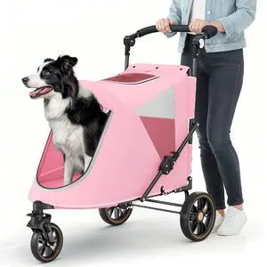 Pet Stroller for Large Dogs or Multiple Dogs Cats with Adjustable Handle, 3-Wheels Dual Entry Portable Dog Carting Easy Folding Pet Wagon Double Dog Stroller up to 55 lbs, Pink Pet Stroller for Large Dogs or Multiple Dogs Cats with Adjustable Handle, 3-Wheels Dual Entry Portable Dog Carting Easy Folding Pet Wagon Double Dog Stroller up to 55 lbs, Pink