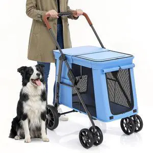 Pet Stroller for Medium to Large Dogs up to 66lb, One-Button Fold System, Breathable Mesh Top & Sides, Portable Dog Wagon for Outdoor Pet Stroller for Medium to Large Dogs up to 66lb, One-Button Fold System, Breathable Mesh Top & Sides, Portable Dog Wagon for Outdoor