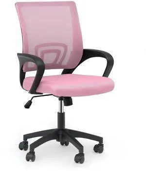 Mesh Office Chair, Ergonomic Computer Chair for Adults, Rolling Swivel Mid-Back Desk Chair with Lumbar Support, Comfy Armrest for Home Office, Gaming, Pink Mesh Office Chair, Ergonomic Computer Chair for Adults, Rolling Swivel Mid-Back Desk Chair with Lumbar Support, Comfy Armrest for Home Office, Gaming, Pink