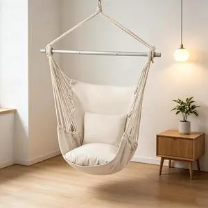 Hammock Chair Hanging Rope Swing w/2 Cushions, Boho Macrame Hanging Chair Max 350 lbs Capacity w/Side Pocket for Adults Indoor/Outdoor, Living Room Bedroom Comfy Reading Swinging Chair Hammock Chair Hanging Rope Swing w/2 Cushions, Boho Macrame Hanging Chair Max 350 lbs Capacity w/Side Pocket for Adults Indoor/Outdoor, Living Room Bedroom Comfy Reading Swinging Chair
