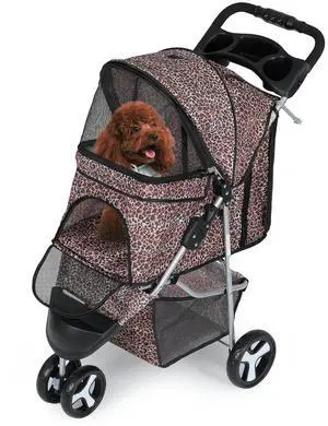 Dog Stroller for Dogs and Cats, Foldable Pet Jogger Stroller with Cup Holders, Cat Stroller w/Bottom Storage for Pets up to 33 lbs, Leopard Print Dog Stroller for Dogs and Cats, Foldable Pet Jogger Stroller with Cup Holders, Cat Stroller w/Bottom Storage for Pets up to 33 lbs, Leopard Print