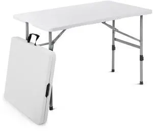 Plastic Folding Camping Table, Indoor Outdoor Collapsible Rectangle Dining Table, Portable Fold-in-Half Utility Table w/Handle for Party Wedding, White, 48 Inch Plastic Folding Camping Table, Indoor Outdoor Collapsible Rectangle Dining Table, Portable Fold-in-Half Utility Table w/Handle for Party Wedding, White, 48 Inch